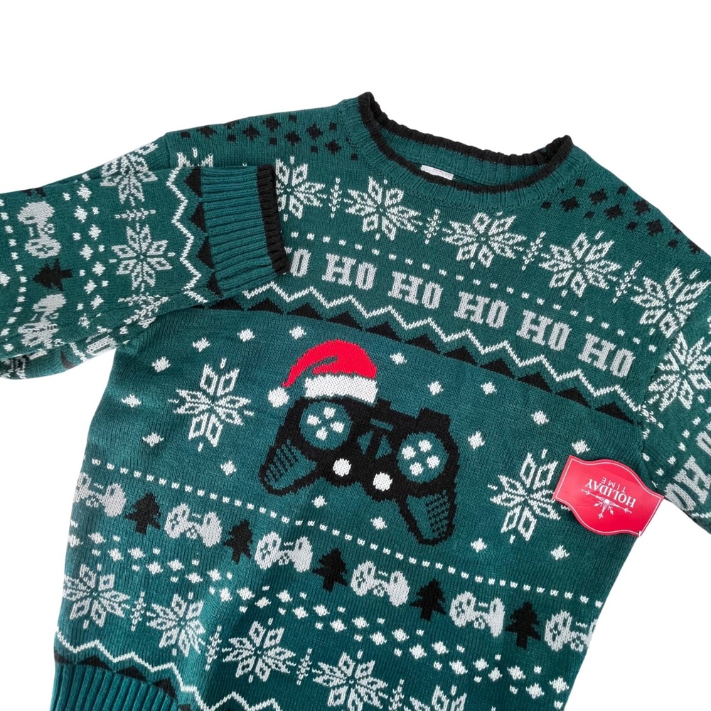 Gamer Christmas Sweater Kids‎ Large 10-12 Green Controller Fair Isle Holidays